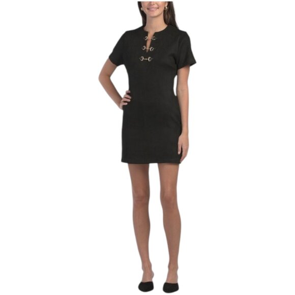 ELLEN TRACY Faux Suede Metal Detail Mini Dress - Picture 1 of 3